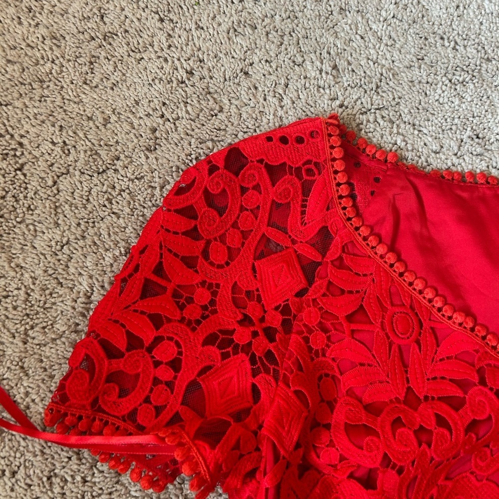 St. John Red Lace Maxi Dress - Picture 10 of 11